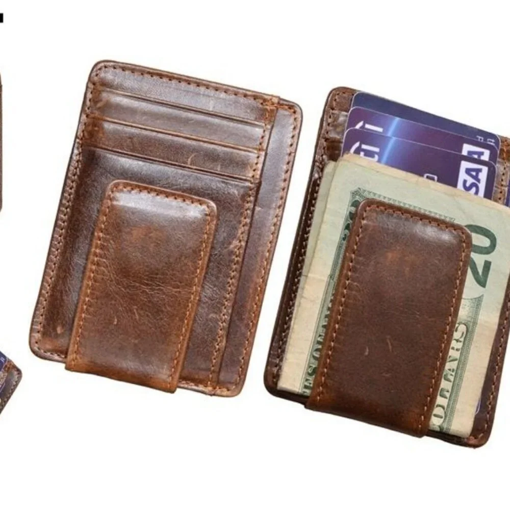Money Clip RFID Front Pocket Wallet Men Leather Slim Minimalist Wallet Leather